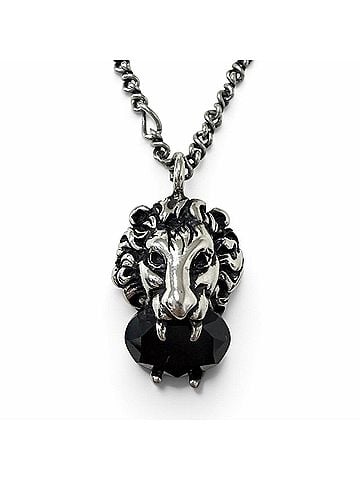 Gucci GUCCI Lion Head Black Crystal Aged Finish Pendant Necklace, Silver, Made in Italy, Men's, with Dust Bag (view 1)