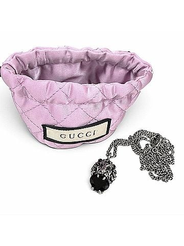 Gucci GUCCI Lion Head Black Crystal Aged Finish Pendant Necklace, Silver, Made in Italy, Men's, with Dust Bag (view 2)