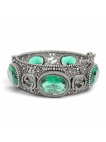 Gucci GUCCI Interlocking G Flower Cat Head Green Stone Bangle Bracelet AG925 Silver Accessory Size 16 Made in Italy Weight 87.3g Women's (view 1)
