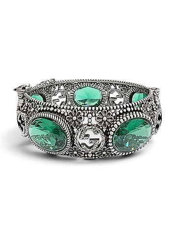 Gucci GUCCI Interlocking G Flower Cat Head Green Stone Bangle Bracelet AG925 Silver Accessory Size 16 Made in Italy Weight 87.3g Women's (view 2)