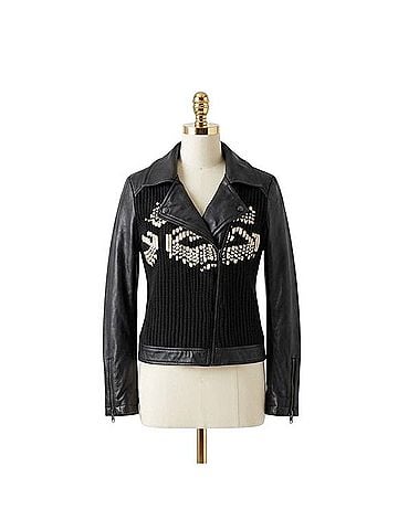Ett:Twa Chunky Wool Knit Trim Faux Vegan Leather Moto Jacket Jacket (view 1)