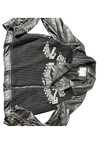 Ett:Twa Chunky Wool Knit Trim Faux Vegan Leather Moto Jacket Jacket (view 2)