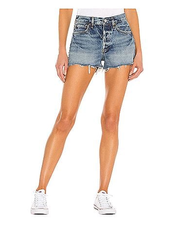 AGOLDE Parker Vintage Cut Off Organic Denim Short in Swapmeet Dark Wash Denim Shorts (view 1)