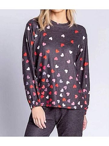 P.J. Salvage Kiss Me Goodnight Long Sleeve Lounge Top in Slate (view 2)