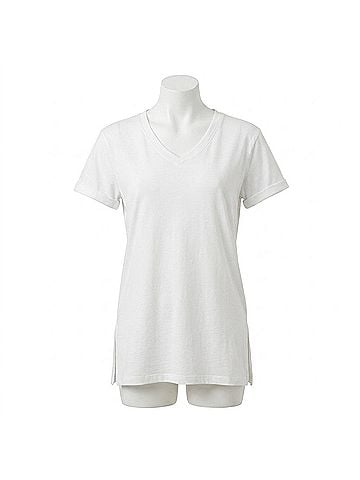 Ambar V-Neck Plain Short Sleeve T-Shirt in White (view 1)