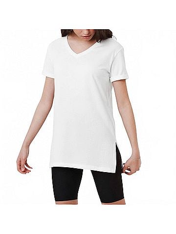 Ambar V-Neck Plain Short Sleeve T-Shirt in White (view 2)