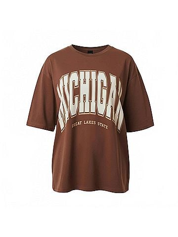 Ambar Michigan Printed Short Sleeve T-Shirt in Brown (view 1)