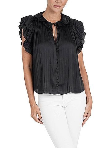 Love Token Daphne Flutter Sleeve Top in Black (view 2)