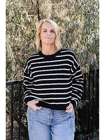 Mikarose Ralphie Striped Sweater in Black (view 2)