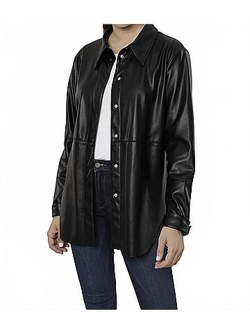 Dolce Cabo Vegan Leather Long Sleeve Shirt in Black (view 2)