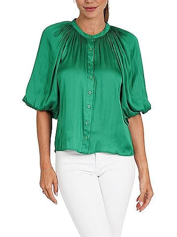 Love Token Odette Puff Sleeve Blouse in Green (view 2)