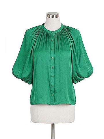 Love Token Odette Puff Sleeve Blouse in Green (view 1)