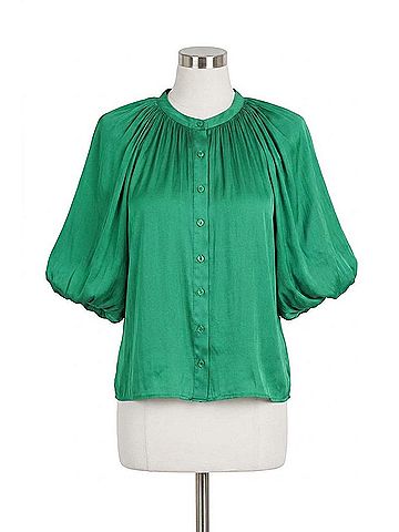 Love Token Odette Puff Sleeve Blouse in Green (view 1)