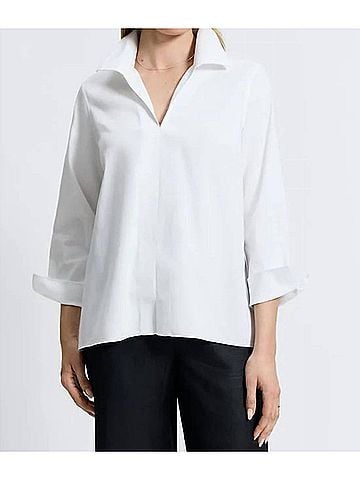 Foxcroft Agnes Long Sleeve Top in White (view 2)