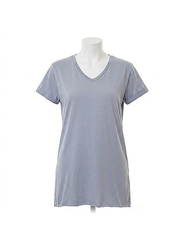 Ambar V-Neck Side Slit Cotton Tunic T-Shirt in Light Grey (view 1)