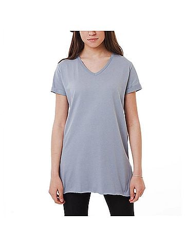 Ambar V-Neck Side Slit Cotton Tunic T-Shirt in Light Grey (view 2)