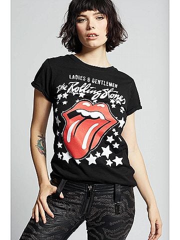 Recycled Karma Rolling Stones Stars Tee in Black/Multi (view 2)