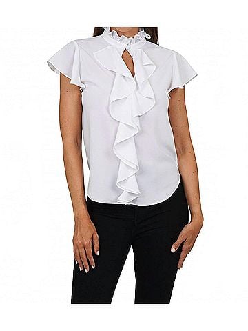 Love Token Trixie Cascade Ruffled Sleeve Blouse in White (view 2)