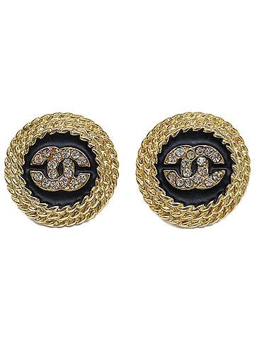Chanel CHANEL Chanel Excellent Condition Coco Mark Rhinestone Earrings Gold x Black Women's (view 1)