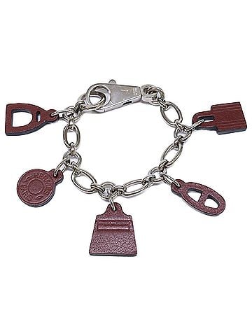 Hermès HERMES Amulette 5 Bracelet in Veau Barenia Leather, Bordeaux, Silver Hardware, Women's (view 1)
