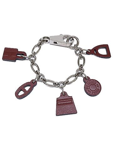 Hermès HERMES Amulette 5 Bracelet in Veau Barenia Leather, Bordeaux, Silver Hardware, Women's (view 2)