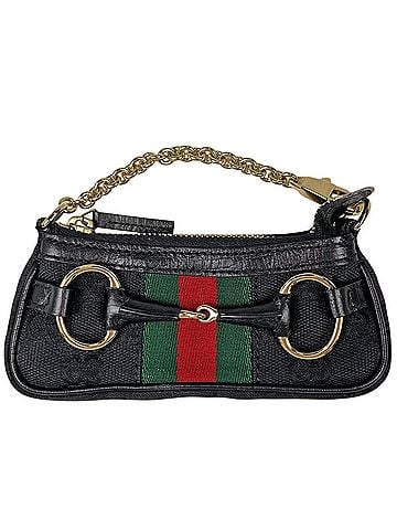 Gucci Gucci Horsebit Wallet/Coin Case, Sherry Line Web GG Canvas Leather, Black, Red, Green, 121337, Women's (view 1)