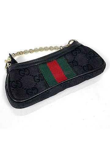 Gucci Gucci Horsebit Wallet/Coin Case, Sherry Line Web GG Canvas Leather, Black, Red, Green, 121337, Women's (view 2)