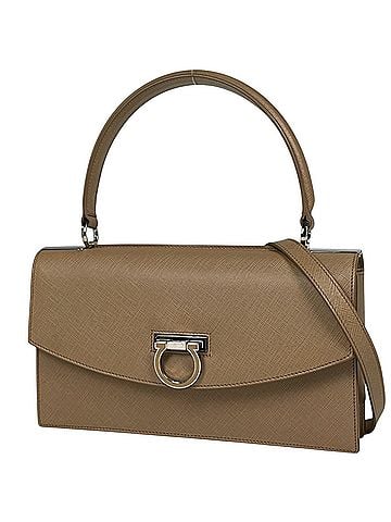 Salvatore Ferragamo Salvatore Ferragamo Gancini 2-way Leather Handbag, Beige, 4830, Women's (view 1)