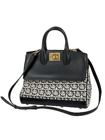 Salvatore Ferragamo Salvatore Ferragamo Studio Bag, Gancini 2-Way Canvas Handbag, Black, DH-21, Women's (view 1)