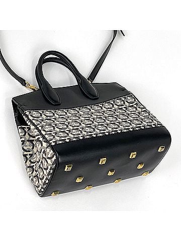 Salvatore Ferragamo Salvatore Ferragamo Studio Bag, Gancini 2-Way Canvas Handbag, Black, DH-21, Women's (view 2)