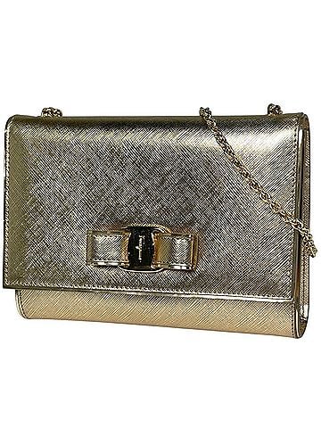 Salvatore Ferragamo Salvatore Ferragamo Vara Ribbon Chain Shoulder Bag, Leather, Gold, C264, Women's (view 1)