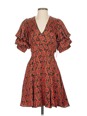 1.State Printed V-Neck Tiered Bubble Puff Sleeve Mini 1.State Cocktail Dress (view 1)