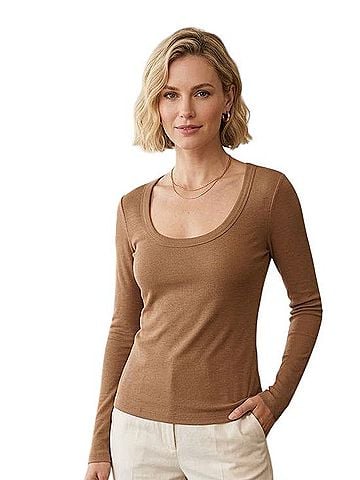 Vince. Pima Cotton Scoop Neck Longsleeve Top Long Sleeve T-Shirt (view 1)