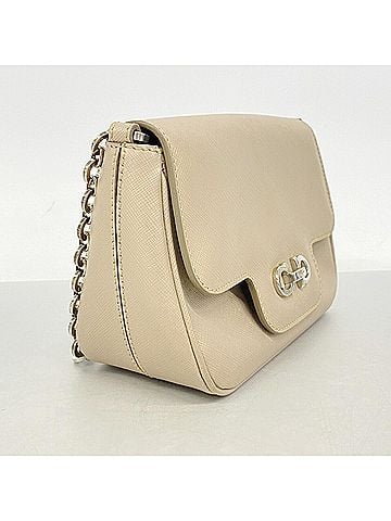 Salvatore Ferragamo Salvatore Ferragamo Gancini Leather Shoulder Bag, Beige, Women's (view 2)