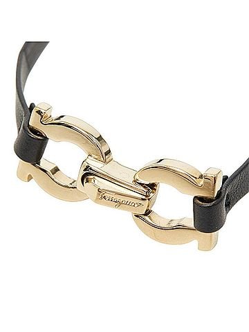 Salvatore Ferragamo Salvatore Ferragamo Gancini Choker Double Bracelet Necklace Black Gold Leather Plated Women's (view 1)