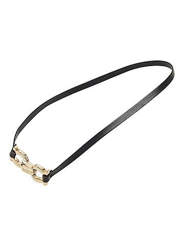 Salvatore Ferragamo Salvatore Ferragamo Gancini Choker Double Bracelet Necklace Black Gold Leather Plated Women's (view 2)