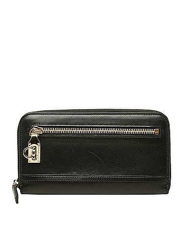 Salvatore Ferragamo Salvatore Ferragamo Gancini Round Zip Long Wallet, Black Leather, Women's (view 1)