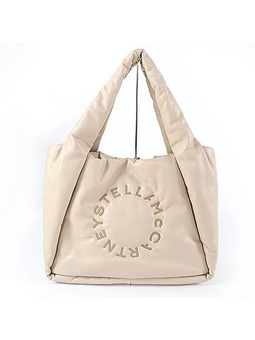 Stella McCartney Stella McCartney Logo Puffy Tote Bag, Circle Logo, with Pouch, Eco-Leather Beige, Made in Italy, Authentic, Women's. (view 1)