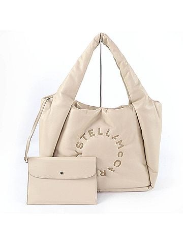 Stella McCartney Stella McCartney Logo Puffy Tote Bag, Circle Logo, with Pouch, Eco-Leather Beige, Made in Italy, Authentic, Women's. (view 2)