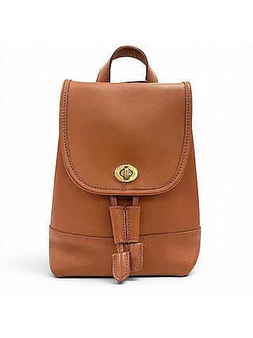 Coach COACH Vintage 9960 Glove Leather Backpack with Logo Charm, Brown, Gold Hardware, Women's (view 1)