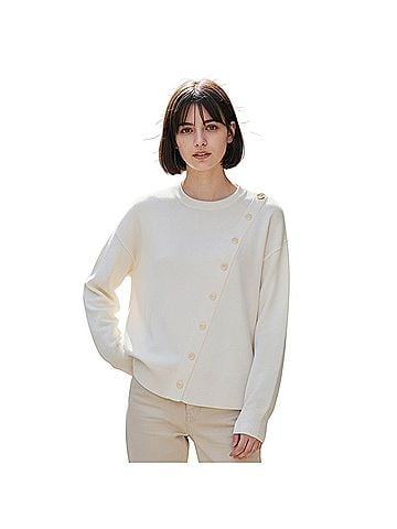 Summersalt The Luxe Cashmere Blend Diagonal-Button Crewneck Sweater Wool Sweater (view 1)