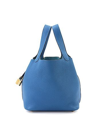 Piko Piko Hermes Picotin Lock 18 PM Handbag, Taurillon Clemence Leather, Blue Zellige, Y Stamp, Gold Hardware. (view 1)