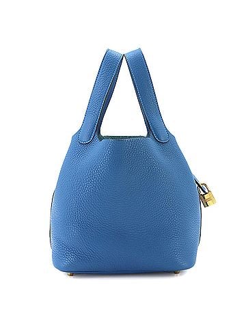 Piko Piko Hermes Picotin Lock 18 PM Handbag, Taurillon Clemence Leather, Blue Zellige, Y Stamp, Gold Hardware. (view 2)