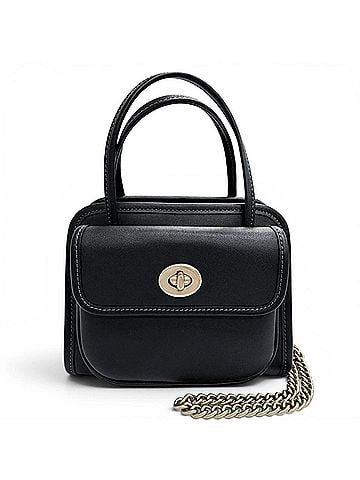 Coach COACH CW643 Safari Tote Bag, Glovetanned Leather, Turnlock Chain Shoulder Black with Gold Hardware, Women's, Dust Bag. (view 1)