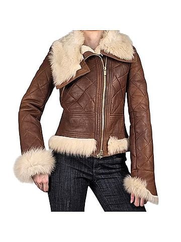 Michael Kors Collection Quilted Lamb Shearling Fur Moto Jacket Jacket (view 1)