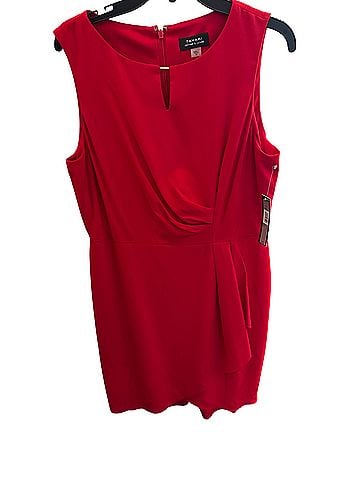 Tahari Red Sleeveless Sheath Dress with Front Drape Cocktail Dress (view 1)