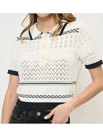 Central Park West North Nautical Polo Top in Ivory (view 2)