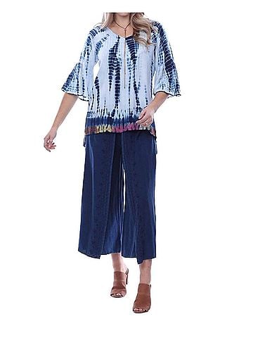 Parsley & Sage Tie Dye Bohemian Top in Blue (view 2)