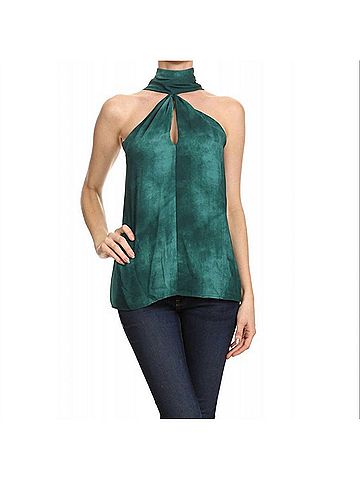 Ariella High Neck Tie-Dye Keyhole Top in ,Emerald (view 2)