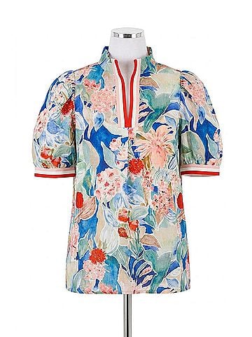 Umgee Jacquard Bloomscape Print Top in Multi (view 1)